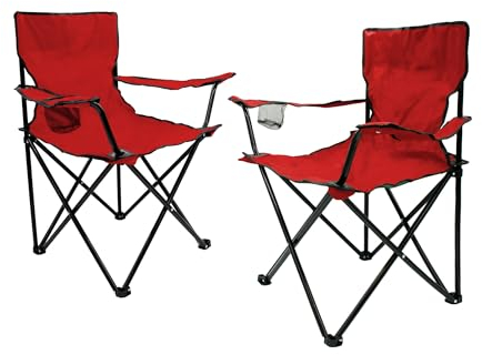 Lot de 2 chaises de camping pliantes avec porte-gobelet - Rouge - Chaise de camping pliable avec sac de transport - Chaise pliable pour festival, loisirs, jardin, pêche, charge maximale : 100 kg