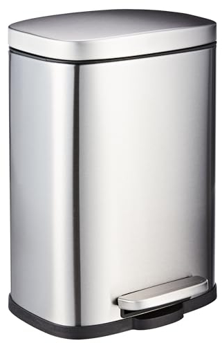 Kitchen Pedal Bin 5 Litre Waste Bin Soft Closing With Inner Bucket & Handle Rubbish Bin For Home Office Bathroom Garage Silver Steel (5 Litre Bin)