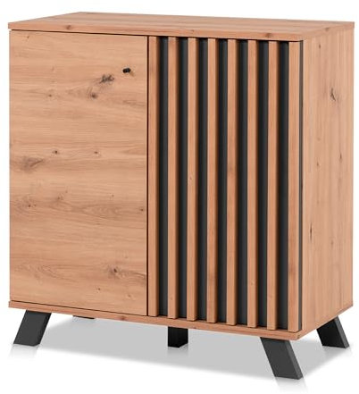 KHG Kommode 2-türig inkl. Einlegeboden Scandi, Sideboard aus Holzwerkstoff Eiche foliert für Wohnzimmer und Esszimmer, 80 x 85 x 40 cm (B/H/T)