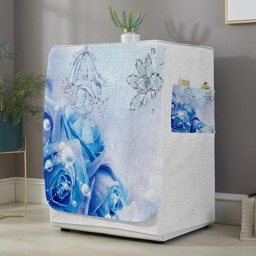 Highdi 3D Funda de Lavadora Cubierta Exterior,Adapta a la Mayoría de Lavadoras y Secadoras de Carga Frontal Protector Solar a Prueba de Polvo (Flor Rosa 5,L Capacidad 10.5~12 KG)