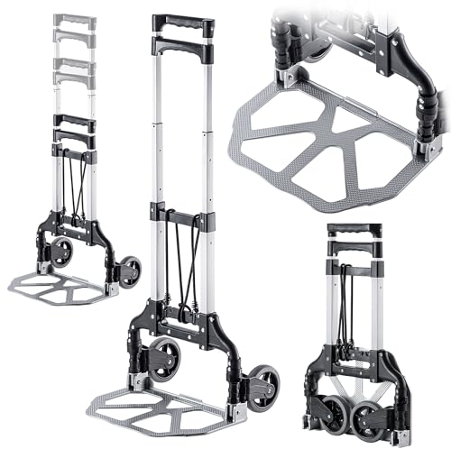 KADAX Aluminium Transportkarre klappbar, Leichtgewichtige Sackkarre, Transportkarre mit Teleskopgriff, Klappbarer Handwagen mit Ladefläche und 2 Leichtgängige Rädern, Multifunktionskarre