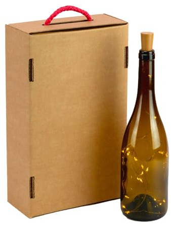 ONLY BOXES Karton für 2 Flaschen Kraft 'Christmas Animals' | Packung mit 4 Stück | Karton mit rotem Griff und Trennwand innen