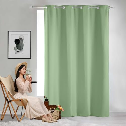 GAIFNAG Verdunklungsvorhänge Schlaufen Gardinen 100 x 240 cm Wohnzimmer Lärmschutz/Kälteschutz Warm Vorhang Blickdicht Gardinen Thermovorhang für Hotels Büros Wohnzimmer, Zart Grün