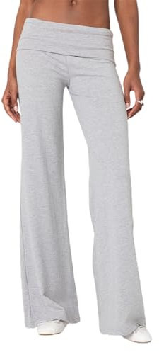 LSFYSZD Damen Yogahose mit umklappbarem Bund, dehnbar, ausgestellte Hose, Leggings, Glockenhose, Z15490-light grey, S