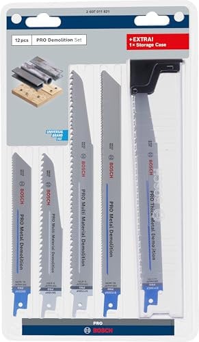 Bosch 12x PRO Demolition Säbelsägeblatt-Set, 12-tlg. (für Rohre und Profile aus Metall, Nichteisenmetalle, Länge mm, Professional Zubehör Säbelsäge)