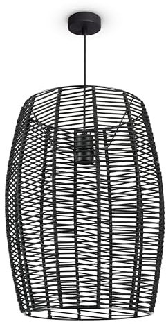 Paco Home LED Pendelleuchte Wohnzimmer Pendellampe Hängeleuchte Esszimmer Küche Deko Vintage Korboptik Boho Natur E27, Lampenart:Pendelleuchte, Farbe:Schwarz 1