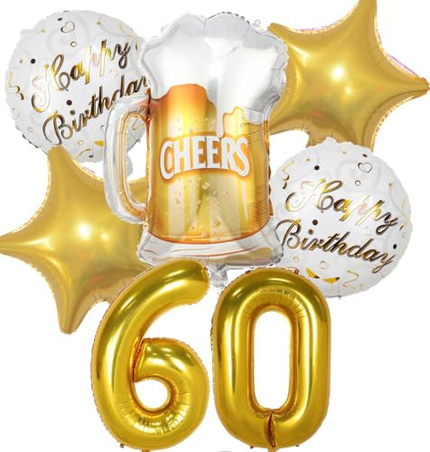 Luftballon 60. Geburtstag Mann Frau, 60 Geburtstag Deko Gold, Geburtstagsdeko 60 jahre Frauen, Ballon Bierflasche Deko zum Geburtstag Mann, Helium Ballons Bier Deko 60. Geburtstag Frau Männer