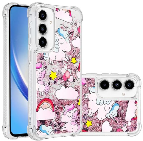 SIYOPINPFY Hülle für Samsung Galaxy A36 5G Hülle mit Stoßfest, für Frauen Quicksand Glitzer Flüssigkeit HandyHülle Transparent Silikon Treibsand Schutzhülle für Samsung A36 5G Rosa Einhorn YB