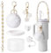 Winmany Lot de 7 accessoires pour tasse Stanley comprenant dragonne en macramé, paille, couverture, pompon, pendentif, compatible avec les gobelets Stanley de 1,2 à 1,2 l (blanc)
