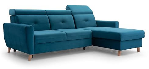 FurniShop24 Ecksofa mit Schlaffunktion und praktischem Bettkasten - Schlafsofa L Form 231x170 cm mit verstellbaren Kopfstützen und Sofamitschlaffunktion, Eckcouch Sally Türkis