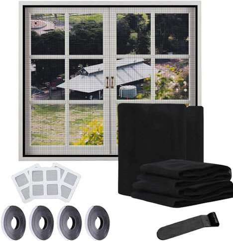 Mosquitera para Ventana Autoadhesiva, Pantalla Mosquitera Universal con Malla Contra Insectos 130x150 cm - Tela Ajustable Anti Mosquitos/Moscas (Negro)