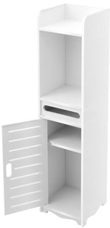Armario de baño estrecho con soporte para papel higiénico y 3 niveles, armario de almacenamiento de 20 x 20 x 80 cm, resistente al agua, armario de baño independiente con orificios de ventilación y