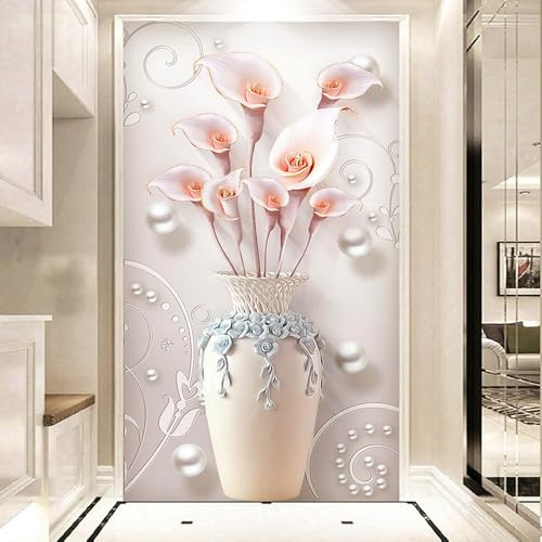 WaFeLe Diamond Painting Jarrón de lirios de cala 5D DIY Arte Pared Completo Kit para decoración del hogar Diamante Pintura Bordado de Punto de Cruz Diamante cuadrado 40x80cm