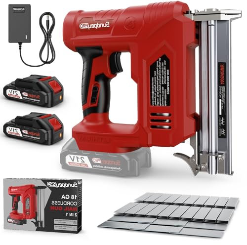 SundpeyPRO 18GA Nail Gun Cordless - Electric Stapler Gun with 2 x 2.0Ah Battery & 600 Nails & 2000 Staples - 2 in 1 Cordless Brad Nailer for DIY Project of Upholstery & Home Improvement & Woodworking