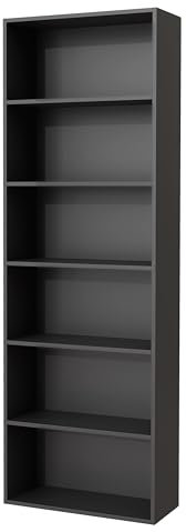 Nera Wooden 6 Tier Bookcase Standing Shelf Tall Storage Shelving Unit for Storage (Black)