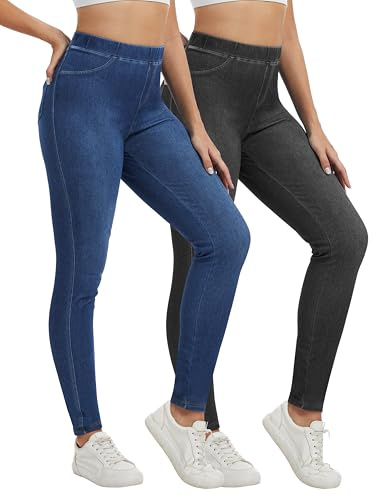 2 Pack Women's High Waisted Jegging Skinny Stretchy Jeans with Pockets L