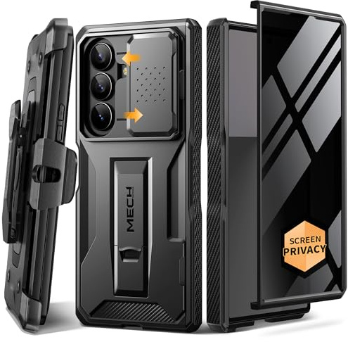 Tongate for Z Fold 7 Case with Privacy Screen, Kickstand & Belt Clip, Black