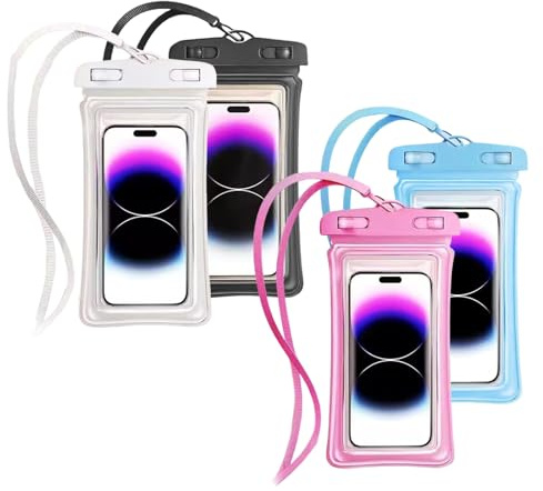 DIYCUT 4 Stücke Transparente Handy Tasche, 7 Zoll wasserdichte Handyhülle, IPX8-Touchscreen-Kompatibel wasserdichte Tasche, Für Handys unter 7,2 Zoll