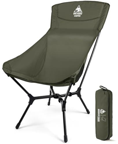 OneTigris OASISFLEX Campingstuhl Hochlehner faltbar 150 kg, Klappstuhl Camping leicht integrierter Kreuzrahmen, Angelstuhl klappbar, Faltstuhl Ultraleicht, mit 2 Seitentaschen für Outdoor, Wandern