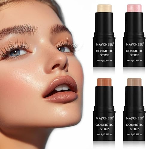 Teouuas 4 Farbe Contouring Stick, Konturenstift Creme Contour Bronzer Stick | Lang Anhaltende Wasserdichte Glatte Make-up-Sticks, Contour Stick, Highlighter Stick, für Alle Hauttypen Gesicht Make-up