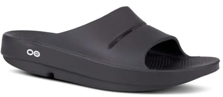 OOFOS OOahh Recovery Slide Sandals For Men & Women, Matte Black, 15 Women/13 Men