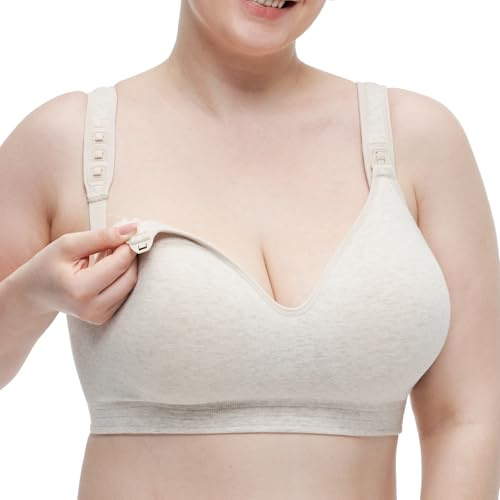 momcozy Busty Nursing Bras, U.S.Cotton Wirefree Fixed Padded Maternity Bra, Full Coverage Adjustable Fit