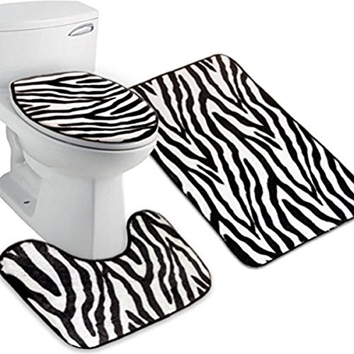 BESTOMZ 3pcs Zebra Flanell Deckel Toilette Bad Matte Satz (Zebra-Streifen)