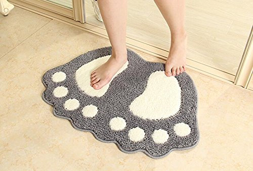 Eleoption Badematte Badteppich aus Mikrofaser Anti Rutsch Fußspur Design Badezimmerteppich Weiche Badevorleger für Badezimmer Kinderzimmer (48 x 67 cm, Grau)
