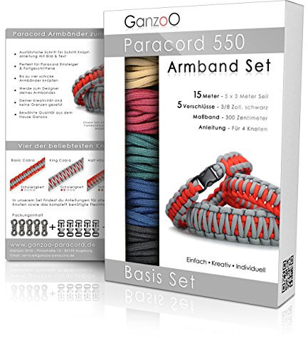 Ganzoo Paracord 550 Armband Set selbst knüpfen, Bastelset, Knüpfset, DIY Bracelet mit Klickverschlüssen und Anleitung, Lanyard, Armband selber machen aus Parachute Cord, Farbe: Herbst