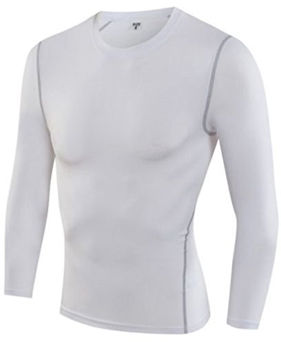 L&L® Compression Mens Long Sleeves Top Shirt Base Layer Thermal Sport Gym Cycling (XXXL, White)