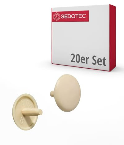 Gedotec Möbel-Abdeckkappen rund | 20 Stück - Schrauben-Kappen für Kopfloch-Bohrung PZ2 | H1115 | Abdeckungen Ø 12 x 2,5 mm | Verschluss-Stopfen Kunststoff beige | Endkappen für Bohrlöcher & Holz-Möbel