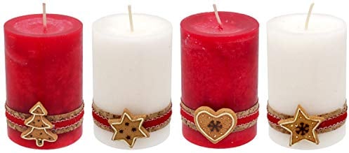 ZauberDeko 4 Adventskerzen Kerzen Stumpenkerzen Rot Creme Kekse Plätzchen Weihnachten Advent Deko Tischdeko
