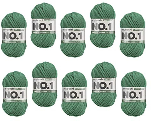myboshi No.1 Wolle zum Häkeln und Stricken, Schnellstrickgarn, langlebige Mützenwolle, Strickwolle, Häkelwolle, mulesing-frei, 50g, Ll 55m Grün (Grasgrün) 10 Knäuel