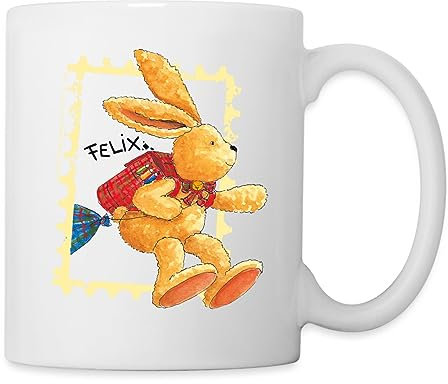 Spreadshirt Felix Der Hase Huepft Mit Schulranzen Tasse, One size, Weiß