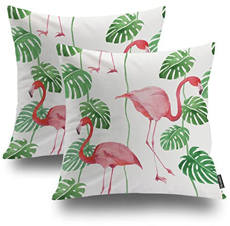 Shrahala Flamingo Decorative Pillow Covers, Colorful Painting Watercolor Pattern with Pink Flamingos Africa Cushion Case Sofa Bedroom Car Throw Pillow Covers Square 16 x 16 inches Pink 03, Set of 2