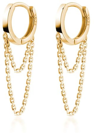 Reffeer Solide 925 Sterling Silber Kette Tropfen Ohrringe Creolen für Frauen Teen Creolen Quaste Kette Huggie Baumeln Ohrringe