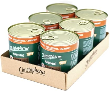 Christopherus Hundemenü Nassfutter für Hunde mit Wildschwein, 6 x 800 g | Getreidefrei, schonend zubereitet, ohne unnötige Zusätze, mit Fleisch & Gemüse, nährstoffreich, für empfindliche Hunde