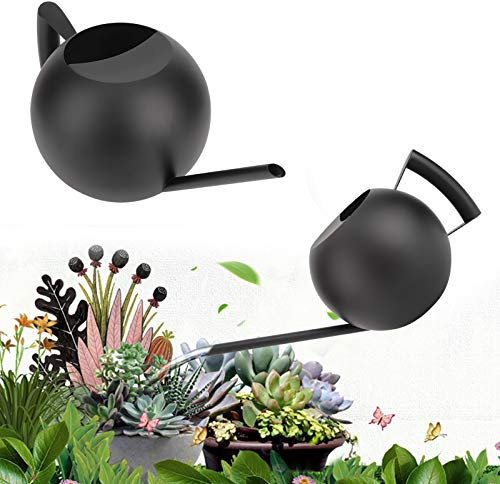 HERCHR Regadera de Pico Largo, Pote Redondo de la aspersión de la regadera del Acero Inoxidable de la Boca Larga 1000mL, Bonsai Regadera Planta, Regadera Redonda de Estilo Moderno, Color Negro