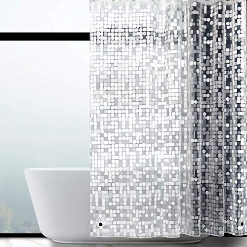 WELTRXE Duschvorhang Anti-Schimmel 183x183cm mit Gewicht Magnet unten, Transparent Geometrisch Eva Wasserdicht Antibakteriell Vorhang für Dusche und Badewanne, mit 12 Duschvorhangringen Kinder