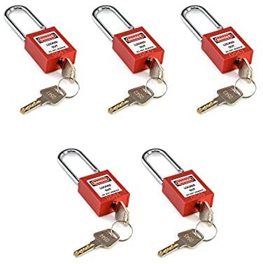 QWORK® Lockout Vorhängeschloss, 5Stk Vorhängeschlösser mit 10 Schlüssel, Rot, 38mm