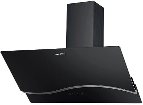 Schneider - Campana extractora 90 cm con filtros de carbono activo, 594 m³/h, Iluminación LED, Parada automática, 3 velocidades, Negro/Inoxidable