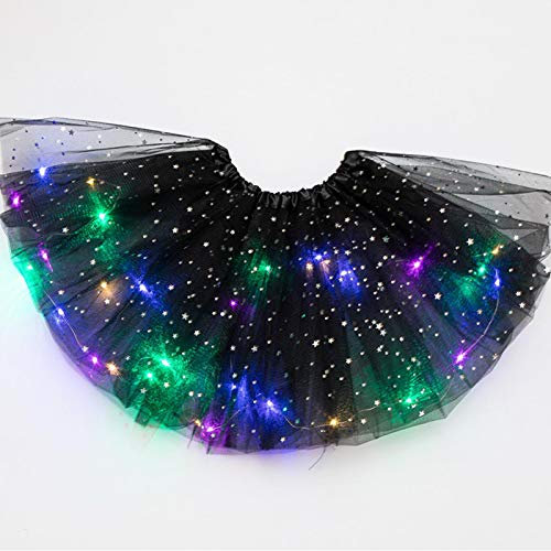 Falda tutú para niñas, falda tutú iluminada con LED, falda tutú de tul brillante, falda de baile LED de princesa, disfraz de baile de fiesta de Navidad, Negro , talla unica