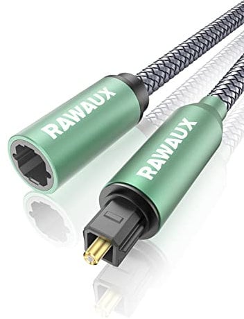 RAWAUX Optisches Kabel Verlängerung 1m Optisches Audiokabel Toslink Digital Audio Spdif Kabel Verlängerungskabel Buchse auf Stecker Kompatibel mit Soundbar, Smart TV, Heimkino, PS4, Grün