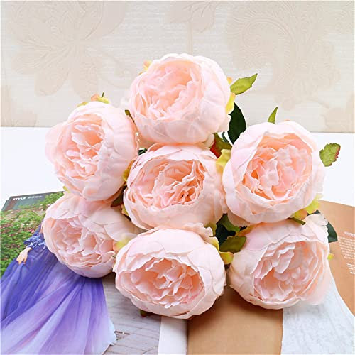 ABCWARRT Soie Artificielle Pivoine Bouquet Fleurs Décoration 7 Têtes Rose Bleu Rouge Blanc Artificielle Faux Pivoines Fleurs Décor À La Maison (Rose)