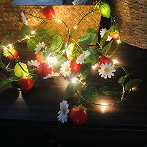 Riaxuebiy 2 Meter Künstliche Erdbeere Lichterketten 20 LED Obstreben Feenlampe Batterie Angetrieben für Weihnachten Urlaub Party Dekoration (Erdbeere Lichterkette, 1 Satz)