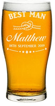 Pint-Glas, Tulpe, Trauzeuge, Bräutigam, Hochzeit, Knoten, jeder Name, zum Basteln, für Bier, Cider, personalisierbar