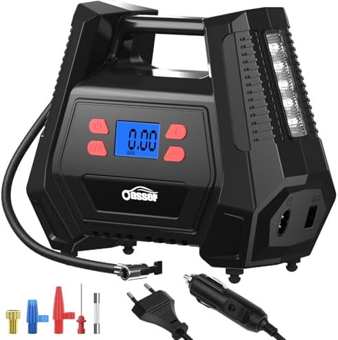 oasser Luftkompressor Kompressor 12V 230V Kompressor für Autoreifen AC DC 2in1 Luftpumpe Auto Max. Luftdruck 150 PSI mit 22mm großer Zylinder Motor aus reinem Kupfer
