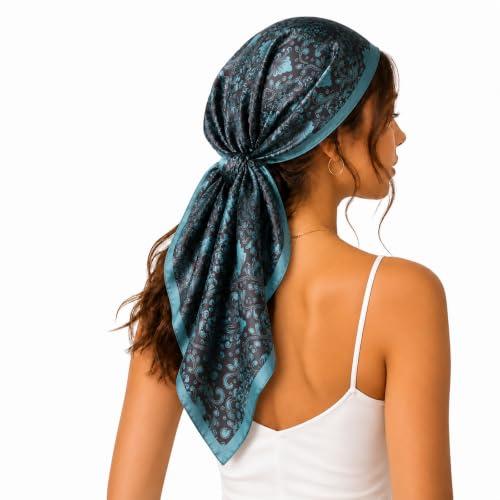 FAIRYGATE Silk Scarf for Women UK Hijab Satin Bandana Neck Head Scarfs Hair Square Scarves Neckerchief Headwear Fashion Paisley Bandanas Green 29005