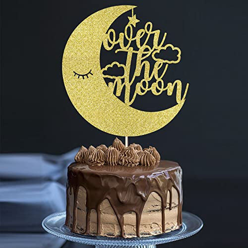 Over the Moon Cake Topper,Two The Moon Cake Topper,Baby Shower, Gender Reveals Cake topper, Space Moon Landing Theme Party Decoration,Birthday Party Decoration Supplies