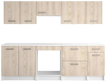 Venta-Unica - Cocina Completa TRATTORIA - 240 cm - 8 Compartimentos - Roble y Blanco